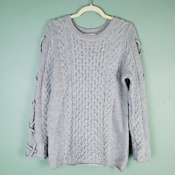 John + Jenn Heather Grey Cable Knit Maternity Laced Sleeve Sweater Size Medium - Picture 1 of 6